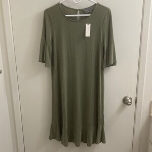 NWT - Olive Green Ruffle Hem Midi Dress